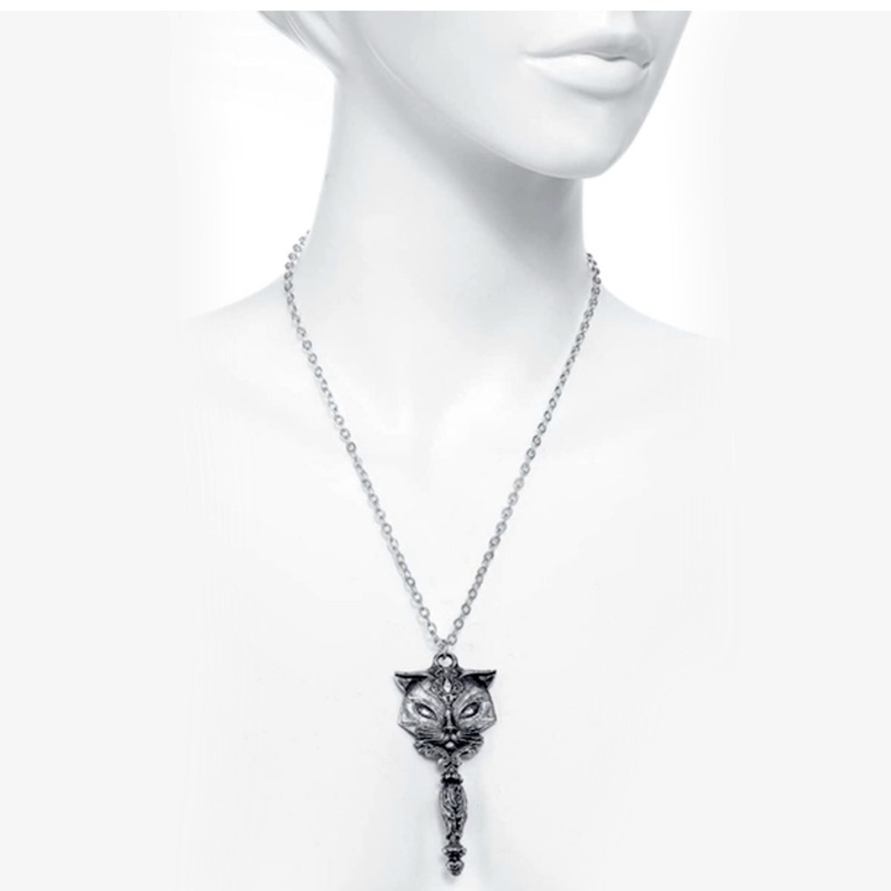 Alchemy gothic cat mirror necklace - Picture 2 of 5